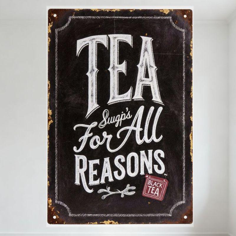 

Vintage Black Chalkboard Metal Tin Sign TEA Sip’s for All Reasons Black Tea Decor with Rustic Branch & White Border - Bar Cafe 20x30cm（7.8x11.8inch）