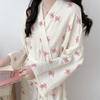Women's Spring/Autumn Korean-Style Simple Comfortable Nightgown Pink Bow Casual Loose-Fit Loungewear Nightdress