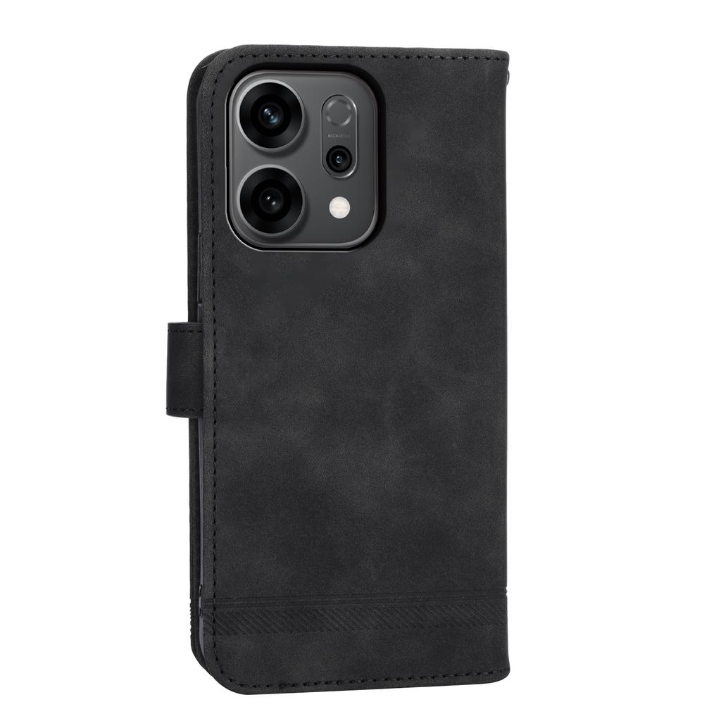 DIERFENG DF-03 For Oppo Reno14 F 5G Case Lines Imprint Wallet Leather Phone Cover with Wrist Strap