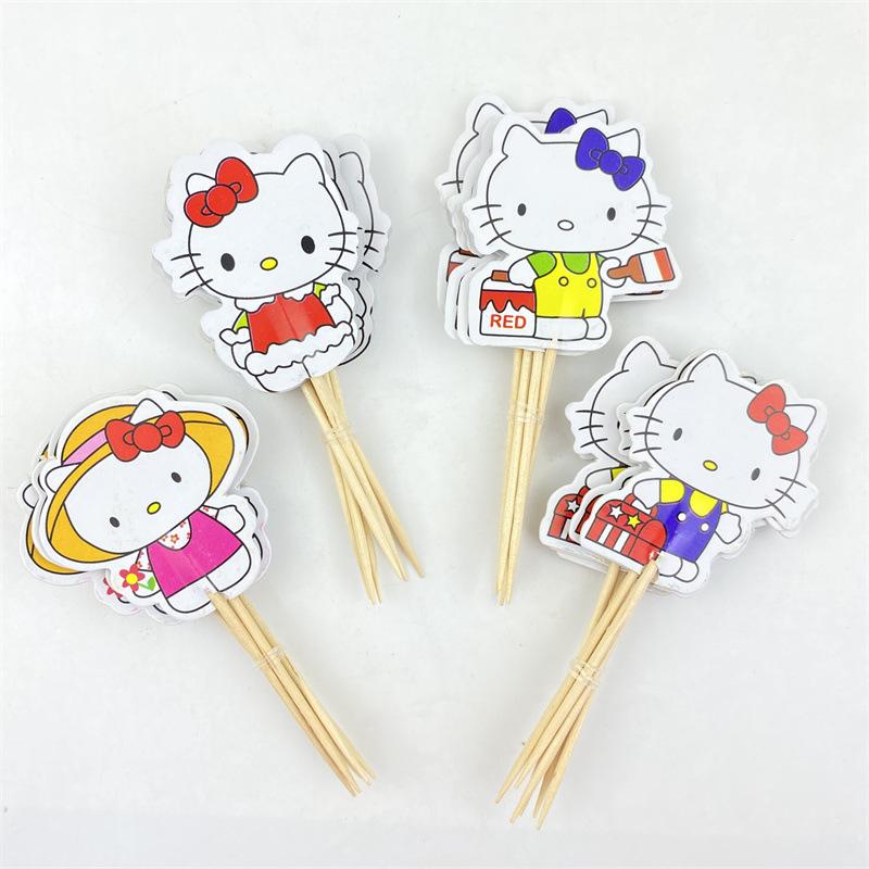 24Pcs Double‑Sided Cartoon Cake Toppers, Toothpick Cupcake Picks, Birthday Party Dessert Table Decorations Supplies