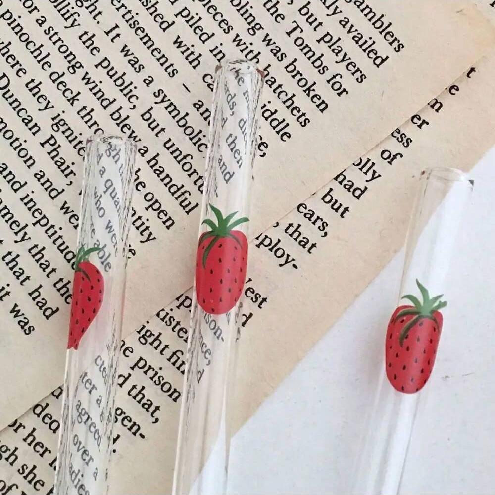 300ml Strawberry Cute Glass Cup With Straw Creative Transparent Water Cup Student Milk Heat Resistant Glass