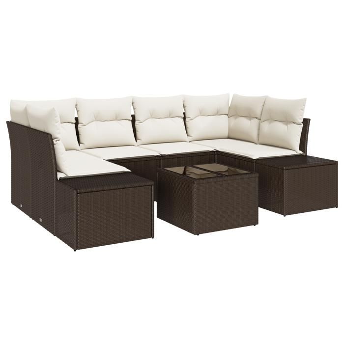 VidaXL Ensemble de Canapés de Jardin de 7 Pièces avec Coussins Marron en Poly Rattan 3355627