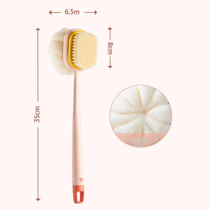 

1Pc Bathing and Brushing The BacPink Sponge Long Soft Hair Bath Brush Doubleside Rub Shower Brush Back Scrubber Exfoliating Tool розовый