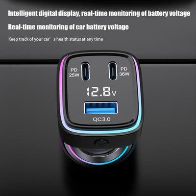 Eight-Color Colorful Ambient Light Charger 61W 3 Ports Fast Charging Phone Charger Auto USB C Adapter Electric Devices For Car