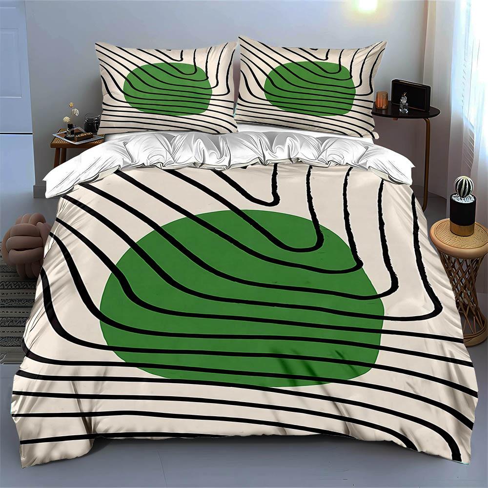 Green circle lines Bedding Duvet cover sets Duvet covers Pillowcases gifts (1 * Duvet Cover 2 * Pillowcases, without duvet insert)