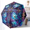 1pc Stained Glass Cross Automatic Open/close Umbrella, 8-Rib Sturdy Structure, Auto Folding/Opening, Portable Travel Umbrella for Women,026
