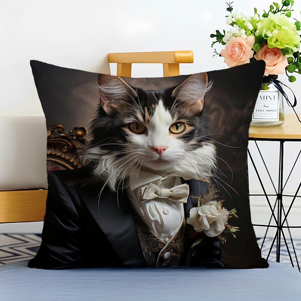 Renaissance Royal Cat Funny Cushion Cover Washable Linen Pillowcase Soft  for Sofa Bed Cozy Home Room Decor
