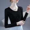 Women's Hand-Beaded Mesh Top - Slanted Neck, Long Sleeve, Autumn/Spring Fashion