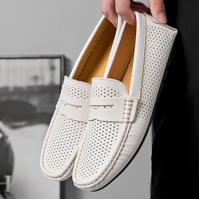 Summer Fashionable Lightweight Punching Breathable All - Match Men's Casual Loafers Shoes Comfortable NonSlip Driving Bean Shoes
