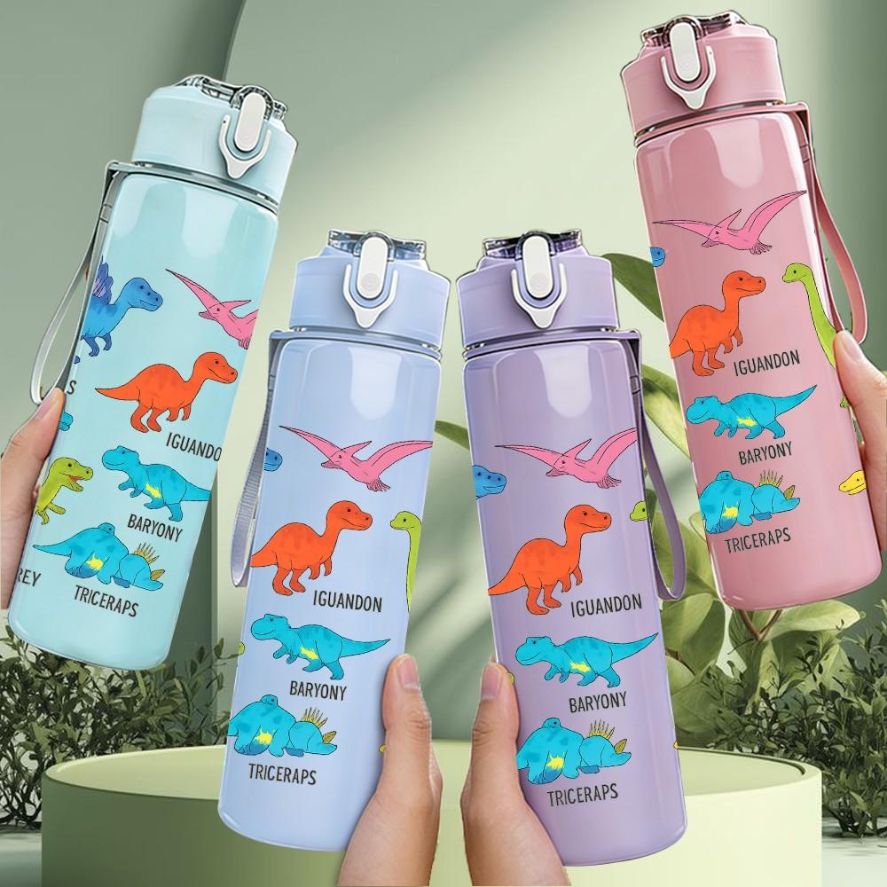 1PC Colorful Dinosaur Collection 750ml Color Plastic Sports Water Bottle Leakproof Flip Straw Lid Suitable for Sports Office Home Use