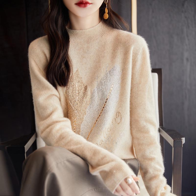 

Темпераментная светская львица - 100% шерстяной облегающий вязаный свитер с полувысоким воротником для женщин Large