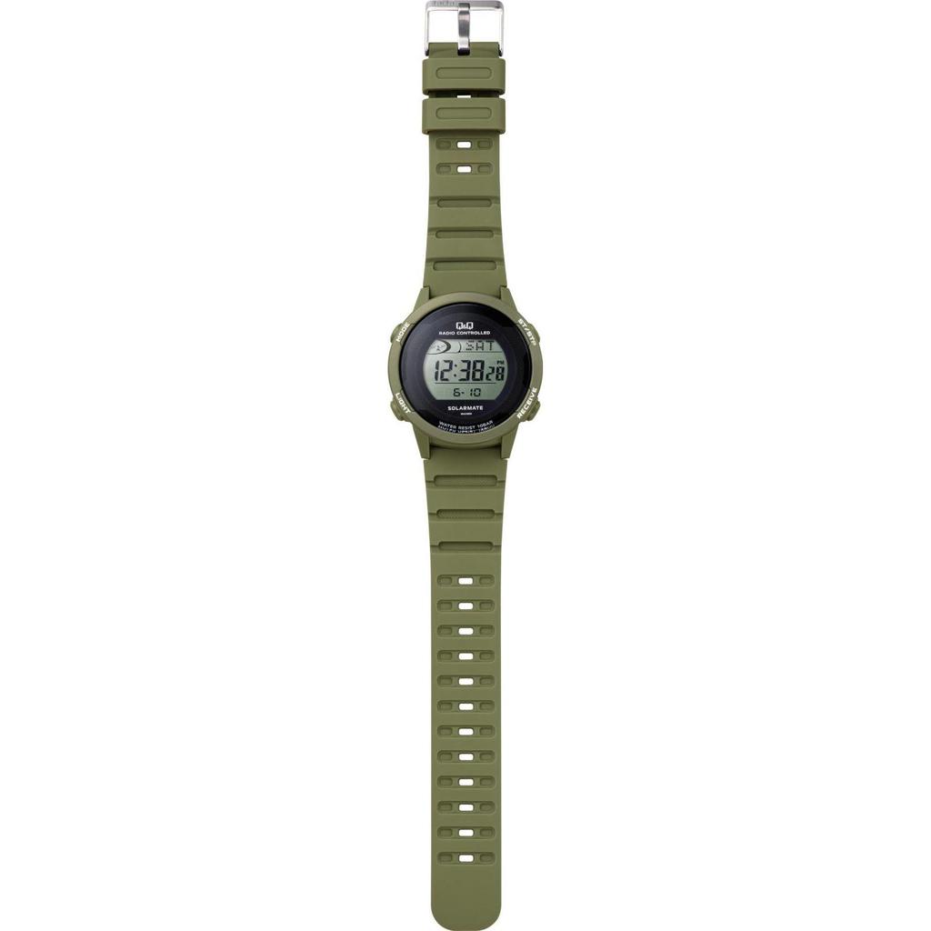 Used [Citizen Q&Q] Digital Radio-Controlled Solar Powered Waterproof Date Urethane Band D01A-003VK Men's Green