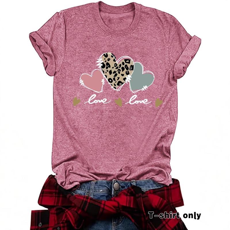 Sommar Ny Kortärmad T-shirt med Leopardmönstrat Hjärta