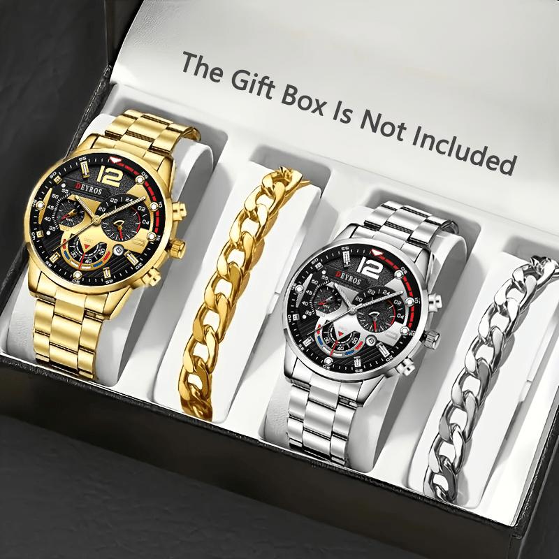 

Elegant Men s 4-piece Set Watch and Bracelet Alloy Strap Quartz Watch Is The Perfect Gift for Men No