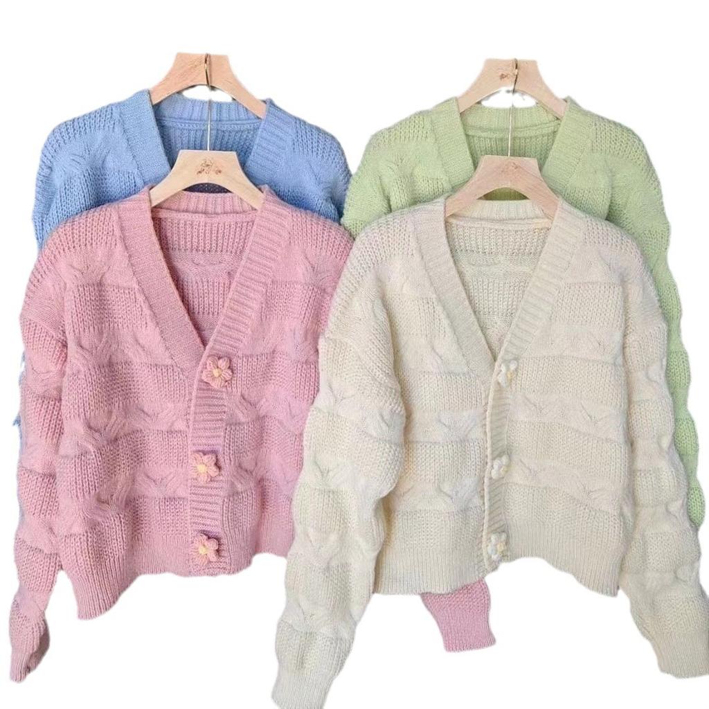 Korean-Style Women's Cardigan: Spring Autumn Winter Outerwear Loose Knitwear French Short Top