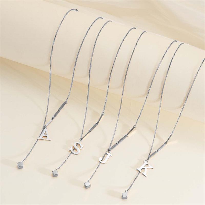 Stainless Steel Letter Necklace with Long Tassel Pendant for Women