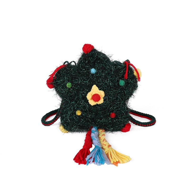 Christmas Tree Knitted Shoulder Bag With Phone Pocket For Holiday Style