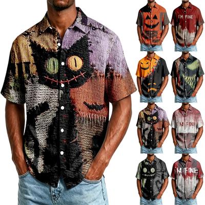 Men's Casual Short Sleeve Button Down Shirt Halloween Print Lightweight Breathable Fabric Relaxed Fit Shirt for Everyday Wear
