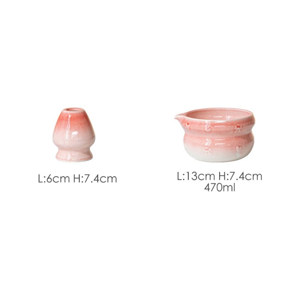 New Ceramic Matcha Bowl Gradient Color with Pouring Spout Matcha Whisk Holder Bowknot Reusable Matcha Making Kit Tea Lovers