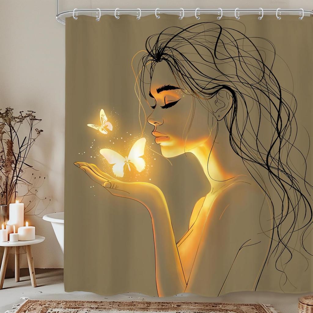 Czarny Kot Księżyc Zasłona Prysznicowa Mistyczna Noc Kwiat Wiśni Kwiatowy Gotycki Nowoczesny Estetyczny Tkanina Wodoodporny Poliester