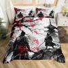 Fashion Japanese Samurai Bedding Set Full Size Cherry Blossoms Duvet Cover Red Sun Hokusai Comforter Fuji Mountain Quilt Cover
