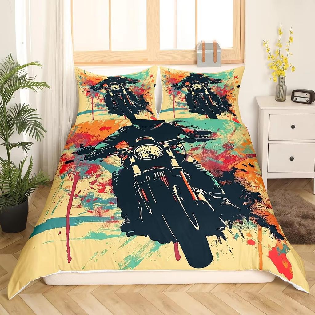 Set Piumino Motocicletta Set Biancheria da Letto Set Copriletto a 3 Pezzi
