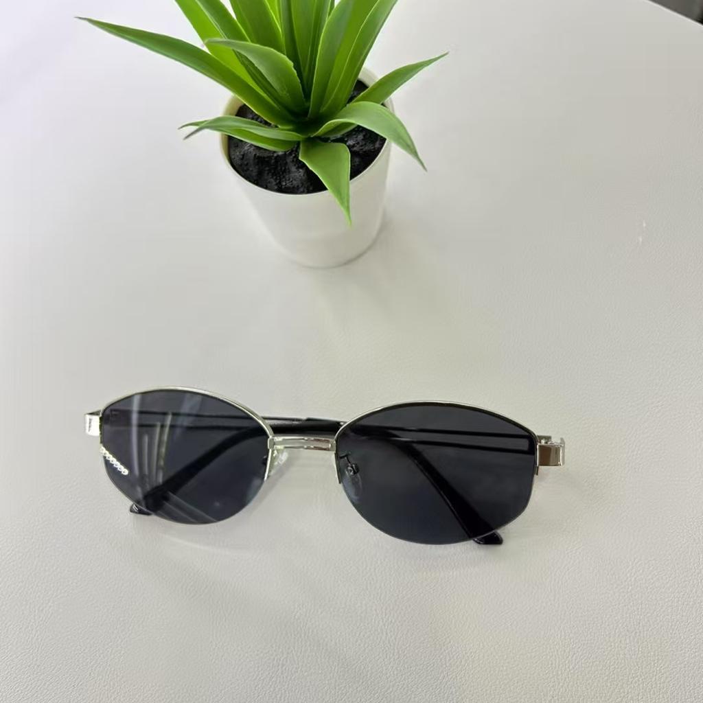 Vintage Style Women Sun Glass Oval Shape Semi-Rimless Uv Protection Sunglasses For Men Fashion Trendy Party Sunglasses