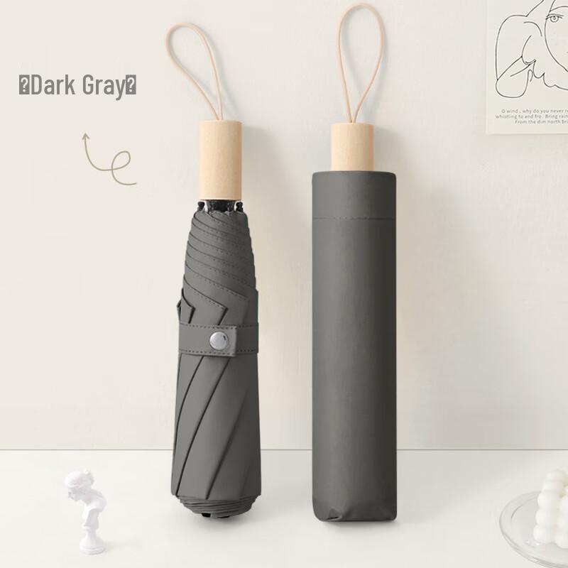XuQing Solid Wood Handle Three-Fold Sunshade Umbrella