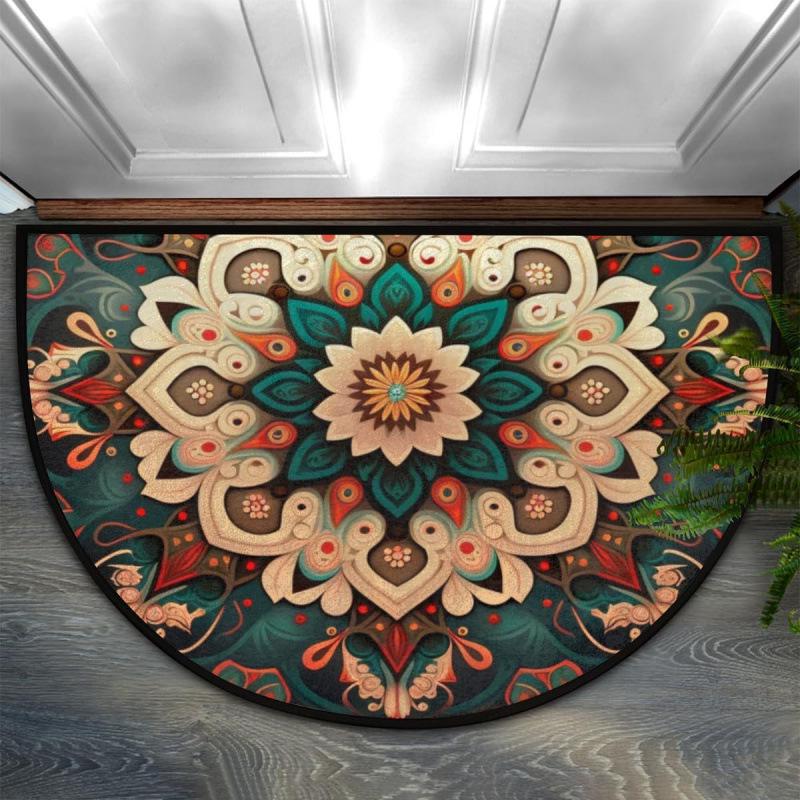 Bohemian Floral Retro Style Semi-Circular Entrance Mat