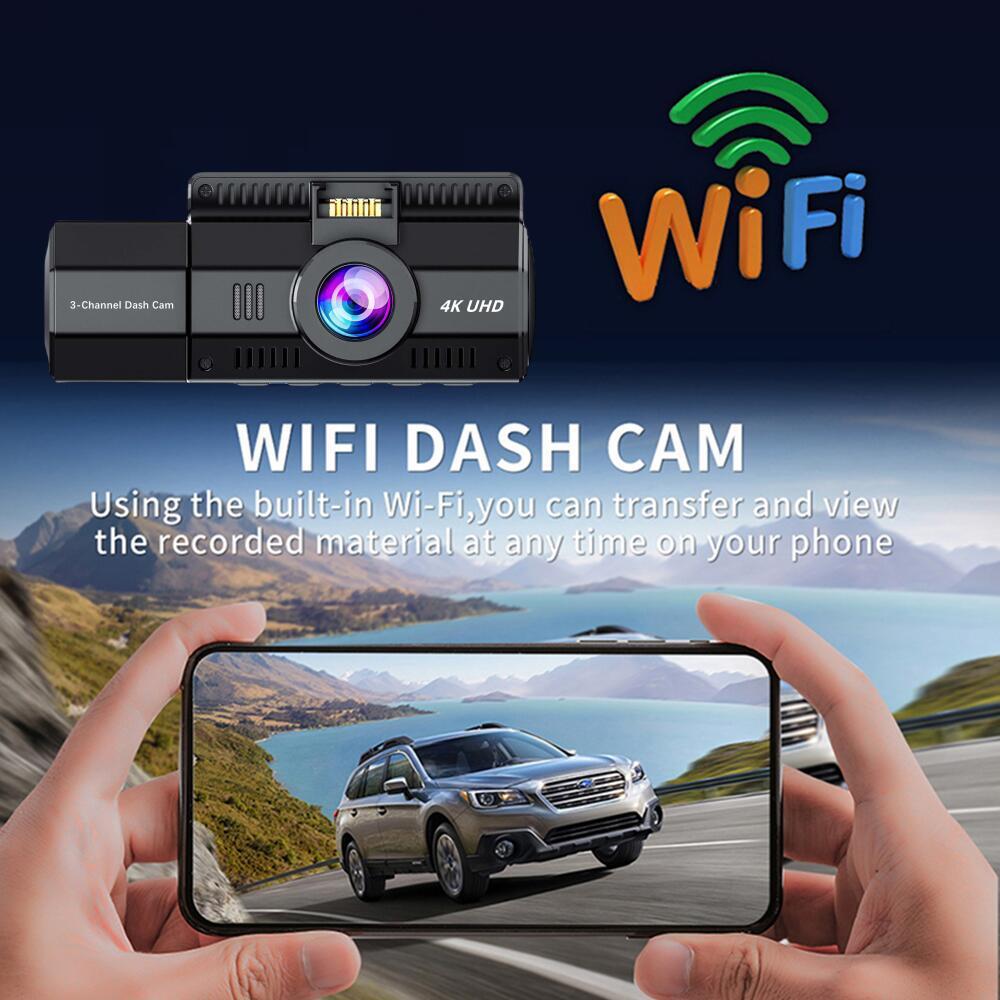 3 Channel Dash Cam Front Inside Rear Three Way Car Dash Camera 4K+1080P+1080P GPS WiFi IR Night Vision DVR Black Box