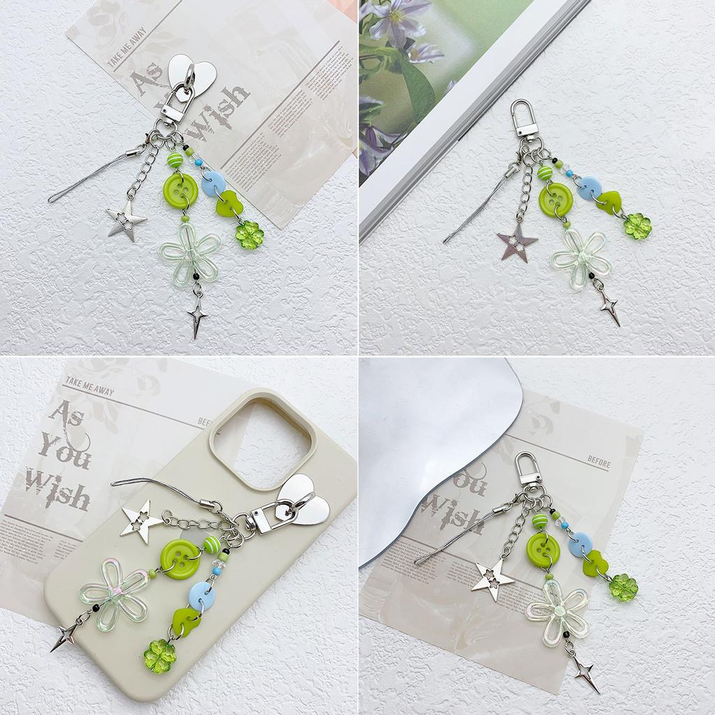 Butterfly Phone Chain Ornament Four Leaf Clovers Beaded Cellphone Pendant Phone Lanyard Bag Charm for Fashion Individual