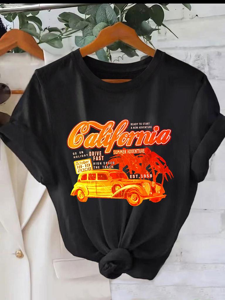 Women's Multi-color Round Neck Short Sleeve Casual Sport Top - Solid & Printed Loose Fit