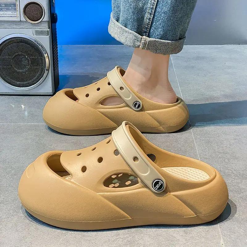 

Модные сабо с отверстиями, мягкие шлепанцы на платформе, пляжные Y2k, мужская обувь, забавные, дешевые из ЭВА, ликвидация, из ПВХ, оригинальная резина, мужские тапочки 45