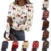 Women's Casual Long Sleeve Ribbed Neck Christmas Print Pullover Top