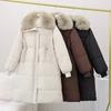 Coat big fur collar long knee waist cotton clothes women's loose bread clothes coat trendy