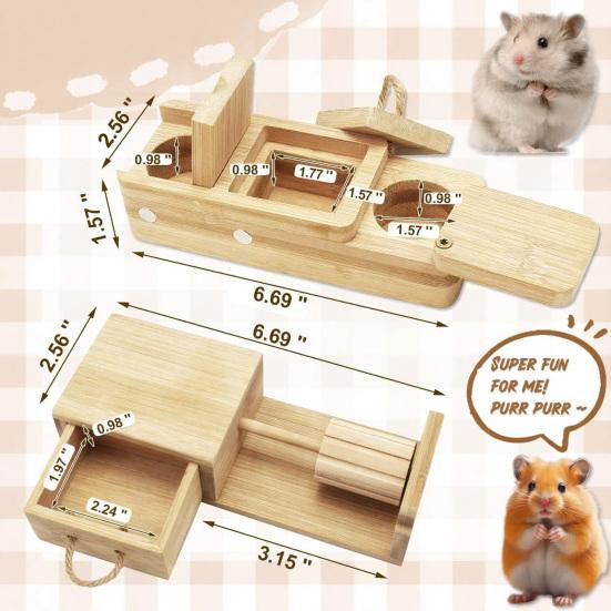 2 Stück Holz Hamster Beschäftigungsspielzeug Kleintier Kauspielzeug Interaktives Haustier Versteckter Leckerli-Halter Schnüffel- und Snackspielzeug für Meerschweinchen Kaninchen Futtersuche