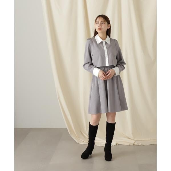 Jill by Jill Stuart Women's Casual Short Layered Shirt Dress In Gray Stripes