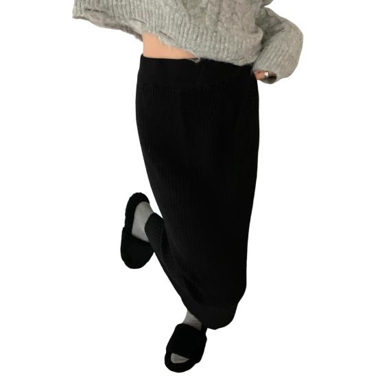 Dámská midi sukně s vysokým pasem, volného střihu, žebrovaná pletená sukně, jednobarevná, podzimní zimní, rovná sukně, všestranné denní nošení