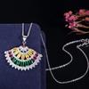 WWJ Multicolor Zirconia Fan Shape Necklace Earrings Jewelry Sets