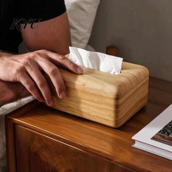 Natural Wood Grain Box Solid Tissue Box, Rectangular Wooden Dispenser, Flip Top Compact Napkin Holder for Hotel Lid Case Living Room Bedroom And Small