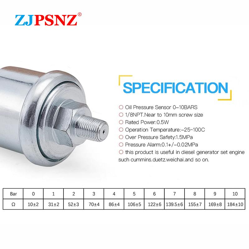 VDO Oil Pressure Sensor 1/4NPT 1/8NPT 10MM 13MM Universal 0 to 10 Bars Stainless Crew Plug Alarm Pressure Sensor Universal