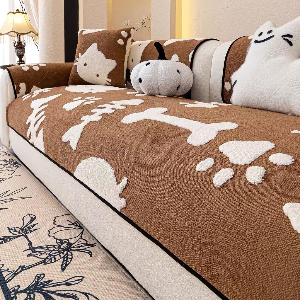 New Autumn And Winter Cartoon Sofa Cover Cloth Anti Cat Scratch And Anti Slip Leather Sofa Cushion Cover One-Piece Straight Row