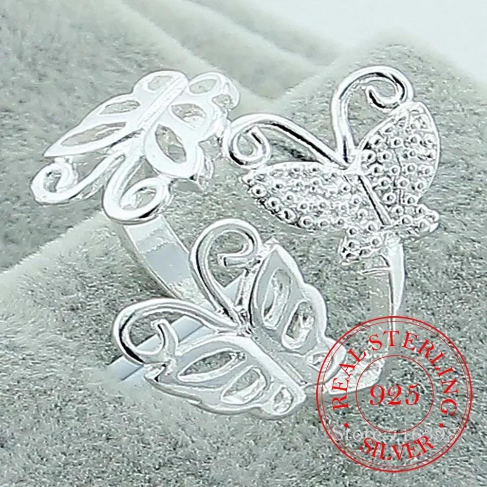 925 Sterling Silver Butterfly Ring - Elegant Openwork Adjustable Ring for Women Delicate Hollow Out Wedding Party Jewelry