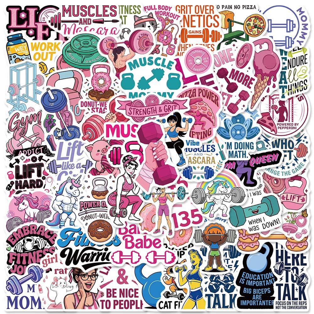 10/30/50/120pcs Cute Exercise Fitness Women Stickers Animal Sport Graffiti Decal DIY Guitar Journal Laptop Funny Cartoon Sticker