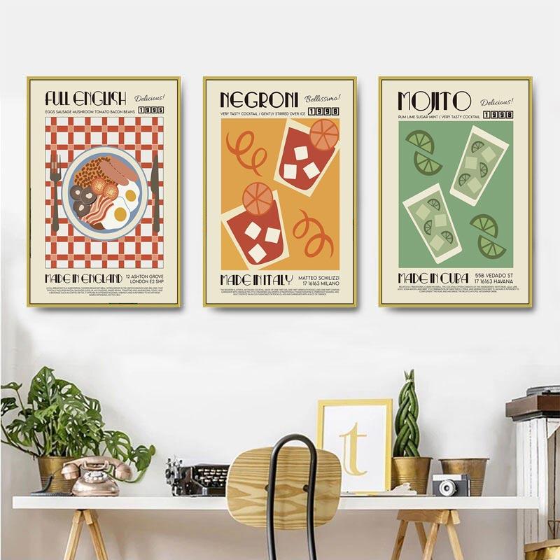 Moderní kuchyňská výzdoba Japonská korejská jídla Plakáty Nápoje Rum Ramen Kreslený obraz na plátně Retro Bar Nástěnná umělecká reprodukce Obrázky