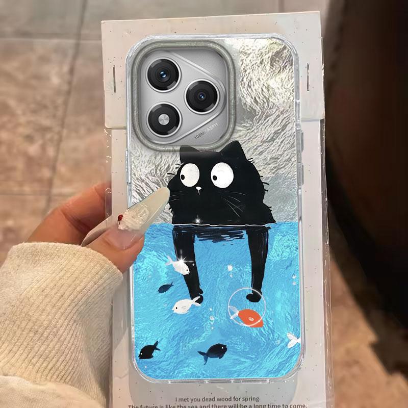 Hülle für For Honor 400 Lite 200 Pro 200Lite X9c X9a X8b X8a 5G Handyhülle Katze Schwarz Cartoon Für Honor 200 Schutzhüllen