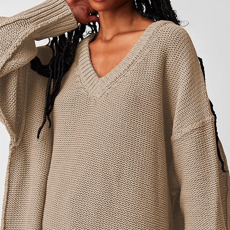 

Oversized V-Neck Sweater - Western Style Pullover Knit XL хакі