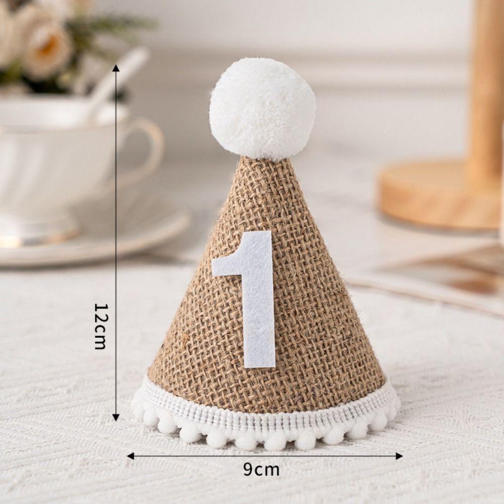 Burlap Material Burlap Birthday Hat Baby 1~3 Year 100-day Newborn Hat Birthday Party Hat Photo Props Newborn Size