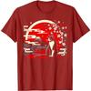 Japanese Ukiyo Style Tuxedo Cat Graphic Tee Mount Fuji Cherry Blossom Print Casual T-Shirt
