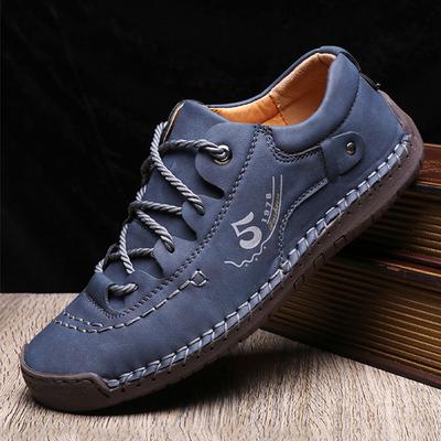 Handmade Leather Men Shoes Casual Loafers Lace Up Split Leather Shoes Men Flats Hot Sale Moccasins Outdoor Shoes